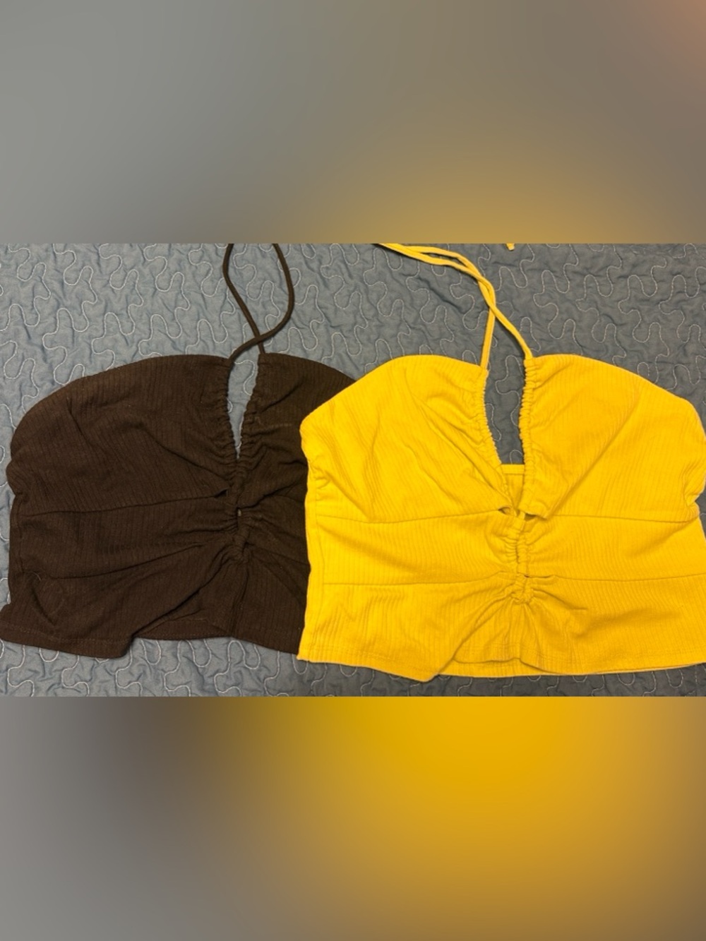 wild fable Yellow and Black Ribbed Halter Crop Tops